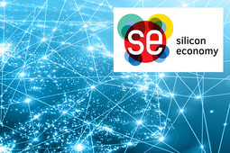 Silicon Economy Logo mit leuchtendem Ausschnitt einer Weltkarte